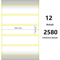 White 102x25mm, 2580 Et/Rotolo Z-2000D 4x1x1 Core, 12 Rolls