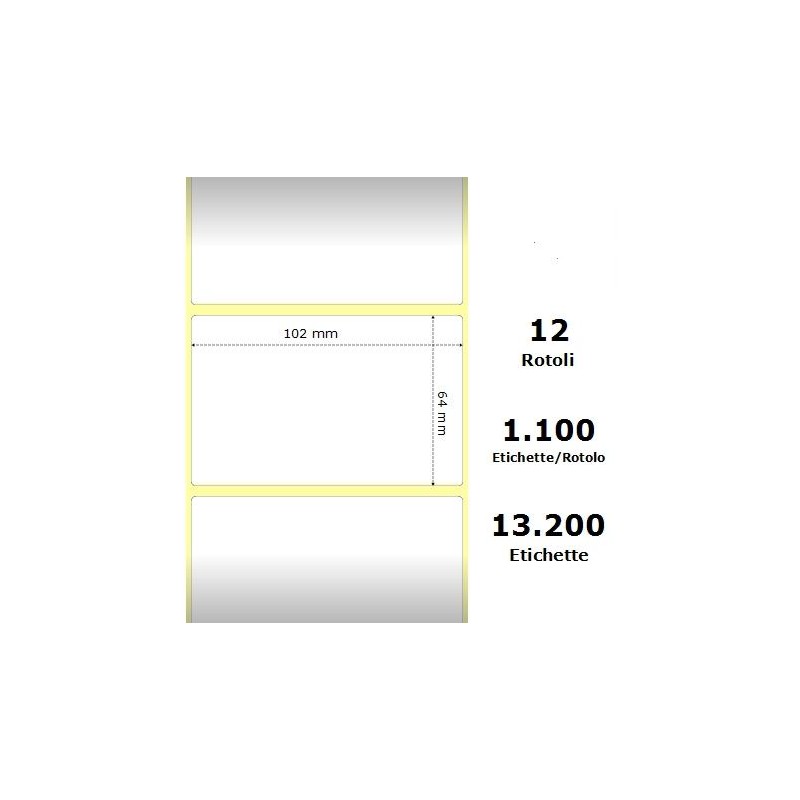 White 102x64mm, 1100 Et/Rotolo Z-2000D 4x2.5x1Core, 12 Rolls