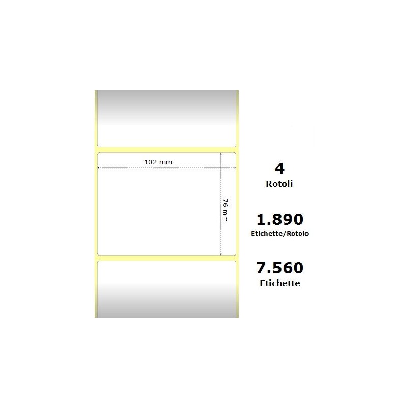 White 102x76mm,1890 Et/Rotolo Z-2000D, 4x3x3 Core, 4 Rolls