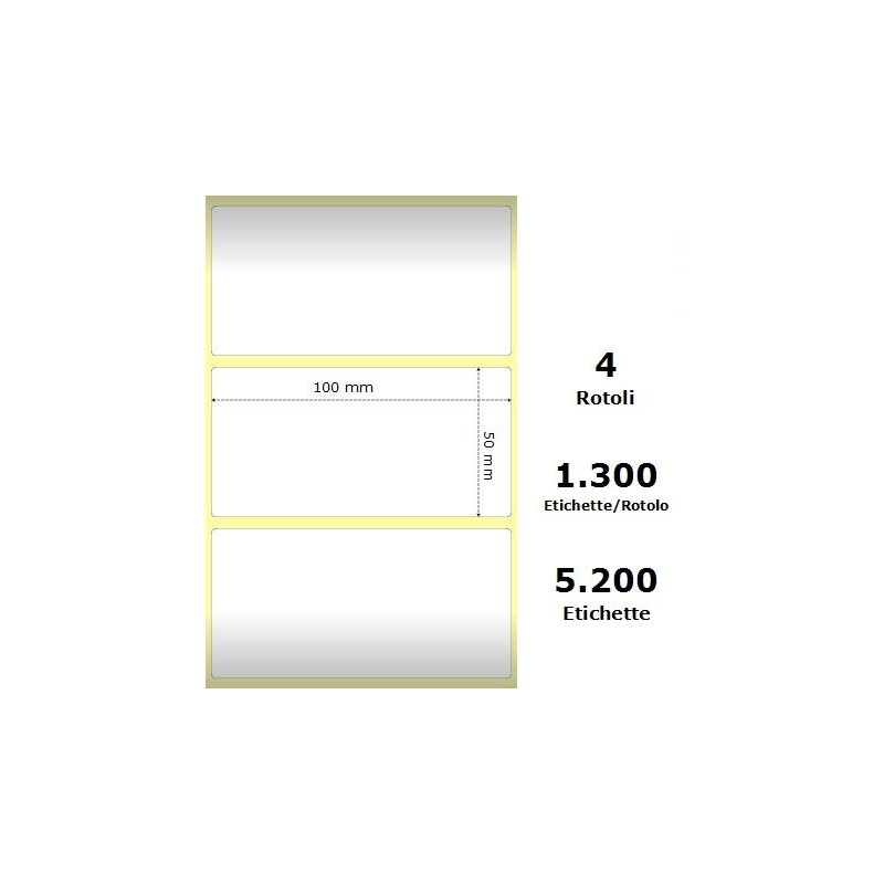 White 100x50mm,1300 Et/Rotolo Z-2000D,3.9x2x1 Core, 4 Rolls