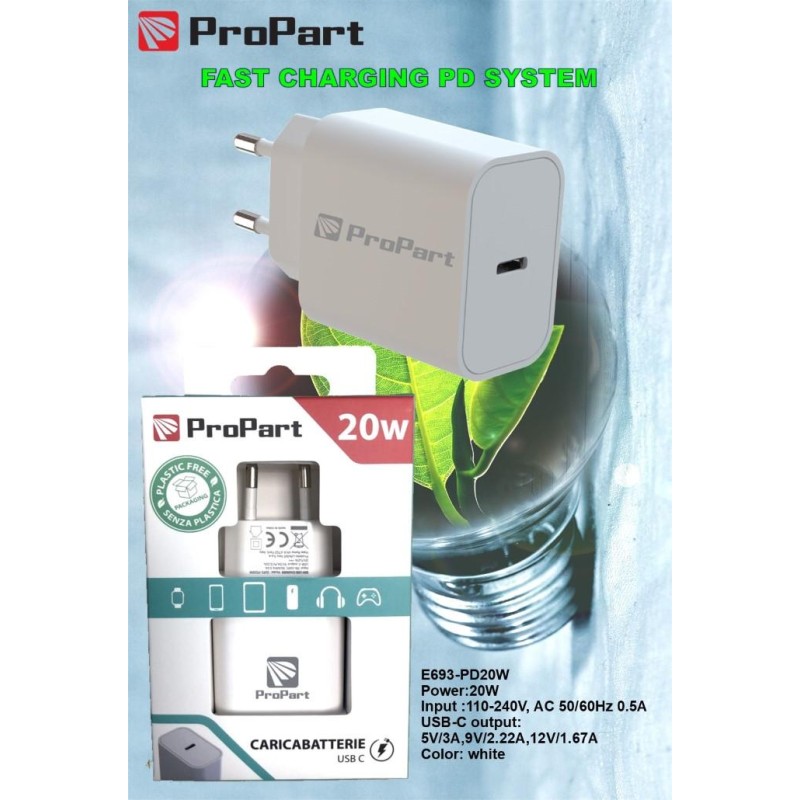 Caricabatteria 20 Watt PD presa USB-C Modello E693-PD20W