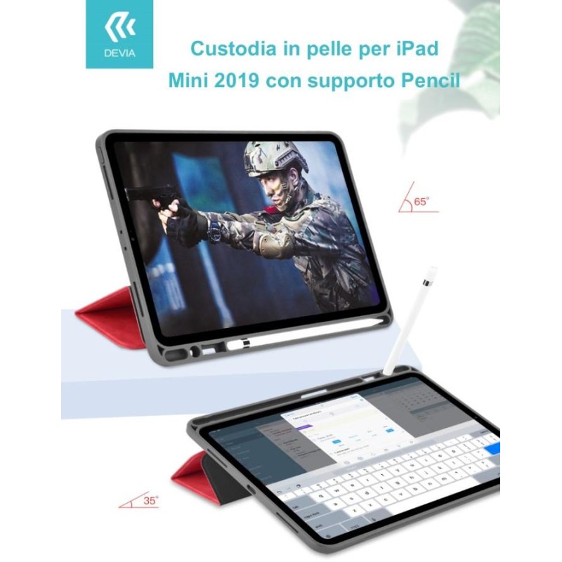 Custodia pelle per iPad Mini 2019 con supporto Pencil Nera