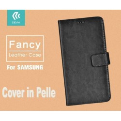 Cover a Libro in Vera Pelle Nera Fancy per Samsung Galaxy S7