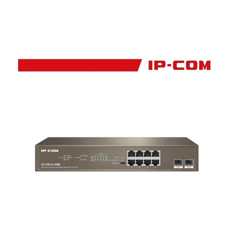 IP-COM Switch Unmanaged 8GE + 2SFP 8 porte PoE 150W - G1110P-8-150W