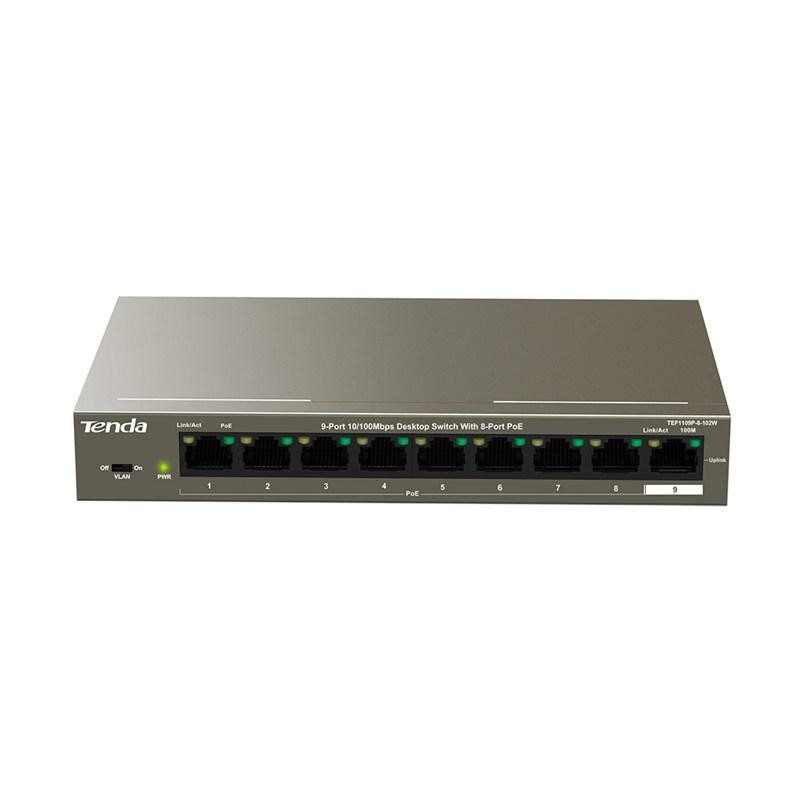 Switch a 9 porte da 10/100Mbps con 8 porte PoE desktop 102W