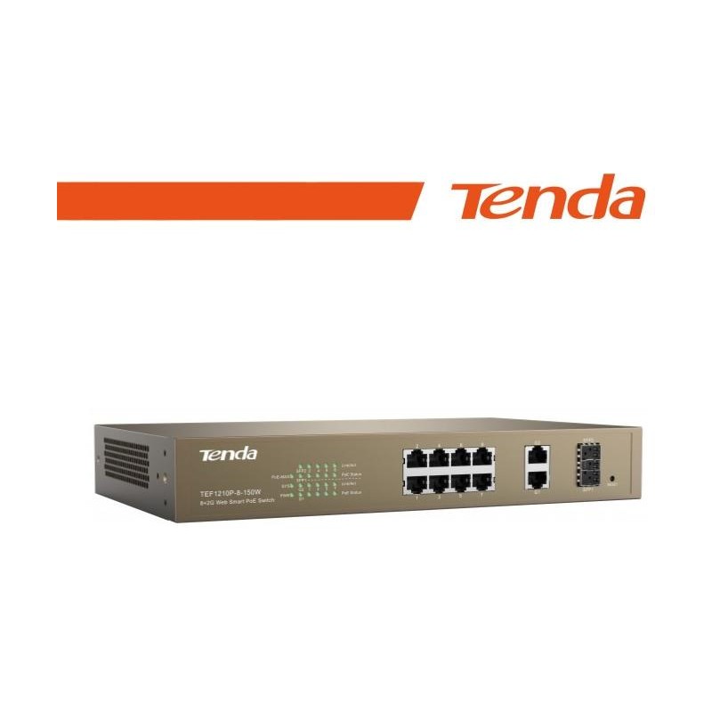 Tenda Switch PoE Desktop Smart 8 Porte 10/100Mb+2Gb+2SFP - TEF1210P-8-150W