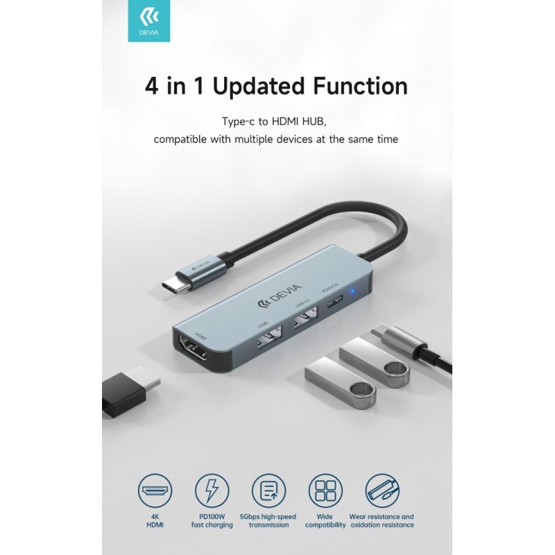 Adattatore HUB da Type-C ad HDMI USB 3.0*2 + PD 4 in 1